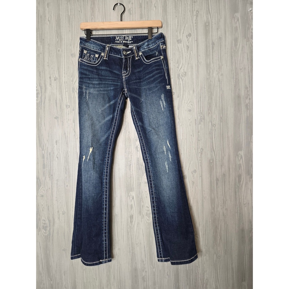 Miss Me The M Series Bootcut Jeans Womens 27 X1008BZ Distressed Embroidered Y2K